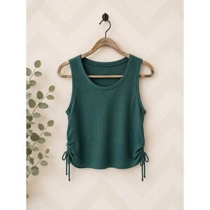 GapFit Breathe Tank Top Cinch Side Ribbed Teal Green M Petite